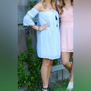Strapless baby blue dress with tassels